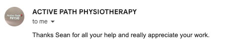 Email from Active Path Physiotherapy